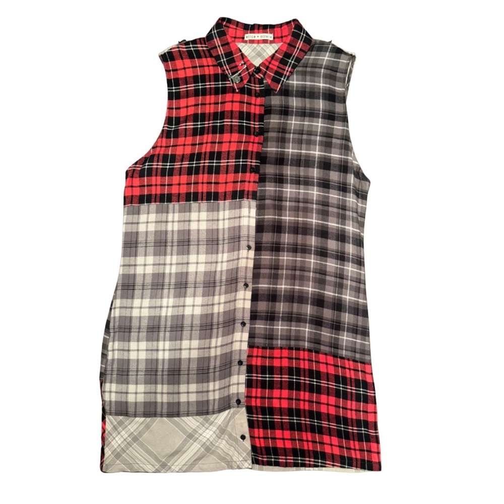Alice + Olivia Charis Mixed Media Plaid Mini Dress CC408V20528 EUC